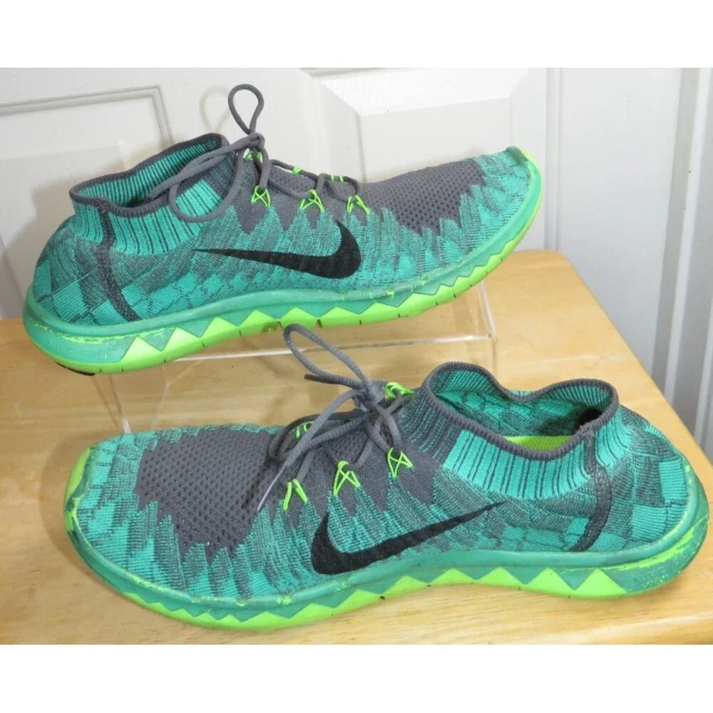 Nike Free Flyknit 3.0 Green/Lime/Gray Athletic Shoes Men's Size 11.5